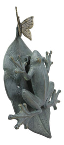 Ebros Gift Large 12" Tall Aluminum Metal Whimsical Frog On Giant Leaf with Butterfly Door Knocker Statue Zen Feng Shui Frogs Home Decorative Accent Sculpture