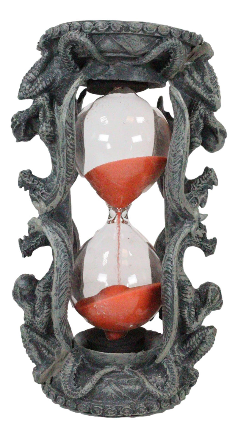 Guardian Gargoyle Dragons On Gothic Tower Pedestal Pillars Sand Timer Figurine