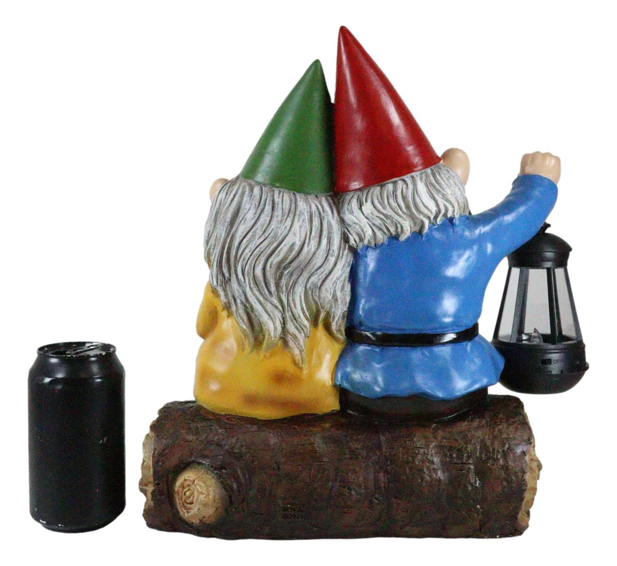 Ebros Large Mr and Mrs Gnome On Tree Log Solar LED Lantern Light Statue 13.5"H