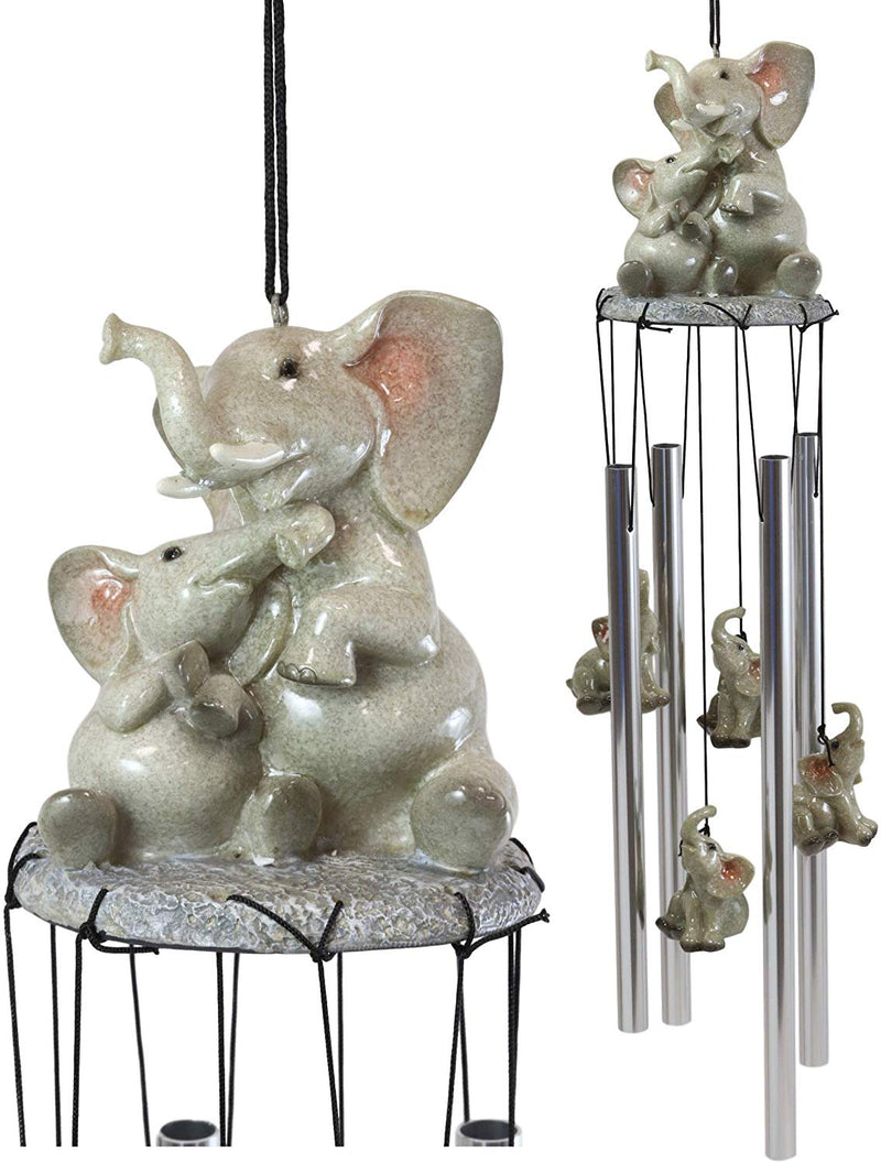 Safari Savanna Elephant Family Bonding Time Figurine Crown Top Wind Chime Decor