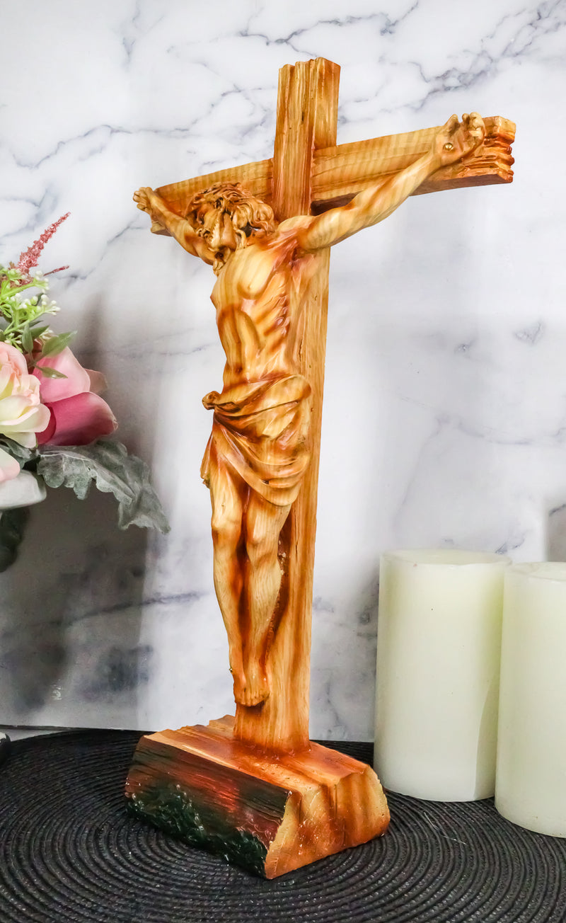 Ebros Large 15"H Jesus Christ with Crown of Thorns On The Cross Desktop Plaque