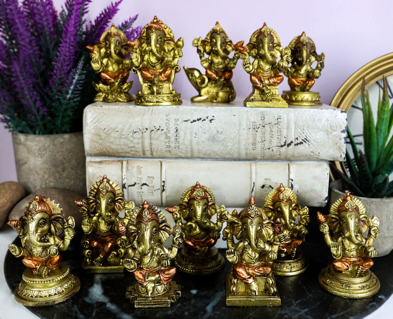 Set of 12 Hindu Elephant God Ganapati Ganesha In Baby Form Miniature Figurines