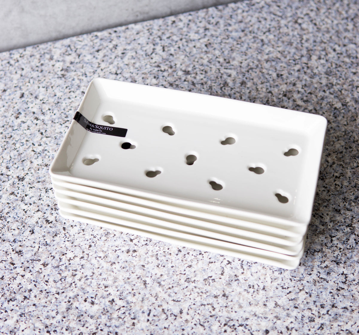 Set of 6 White Japanese Neta Zara Ceramic Sushi Case Chef Drip Plate 8.75"X4.75" - Ebros Gift