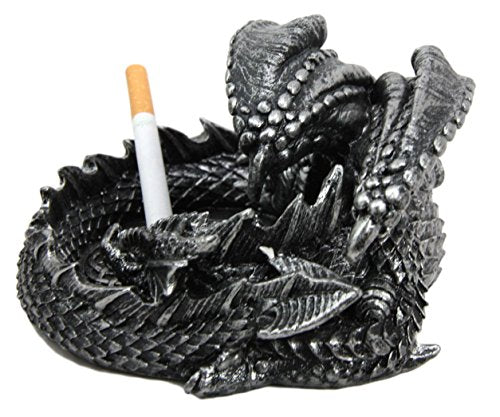 Ebros Gift Smaug Mountain Castle Dragon in Repose Round Cigarette Ashtray Figurine
