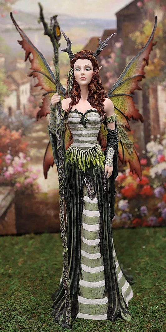 Ebros Greenwoman Dryad Fairy with Merlin's Staff Statue 19" Tall Amy Brown Fae