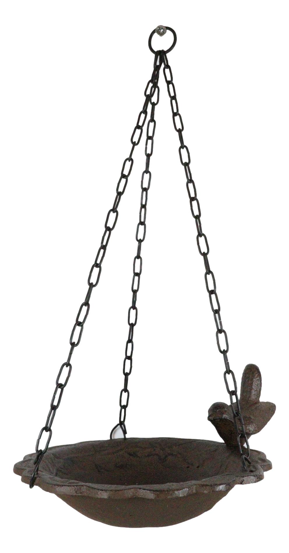 Cast Iron Whimsical Bluebird On Victorian Dish Hanging Garden Bird Bath Feeder - Ebros Gift