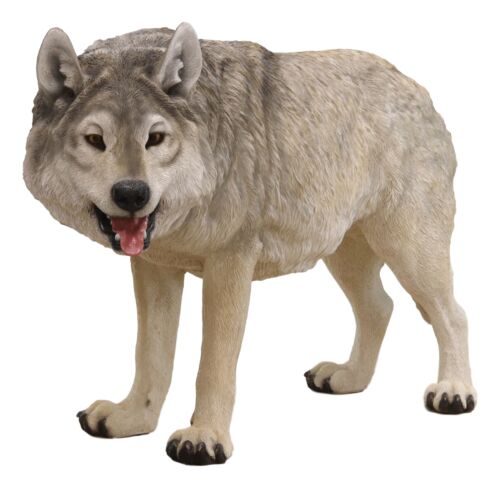 Ebros Large 4 Feet Long Wildlife Alpha Gray Wolf Statue Realistic Timber Wolf Decor