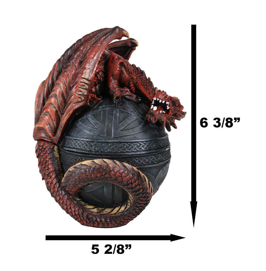 Celtic Red Dragon Egg Box 6.5"Tall Mythical Guardian Dragon Figurine Jewelry Box - Ebros Gift