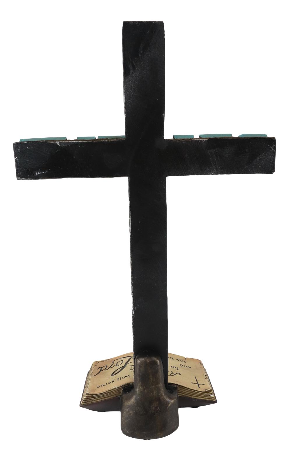 Silver Scroll Filigree Pattern Believe Standing Cross Desktop Plaque Figurine