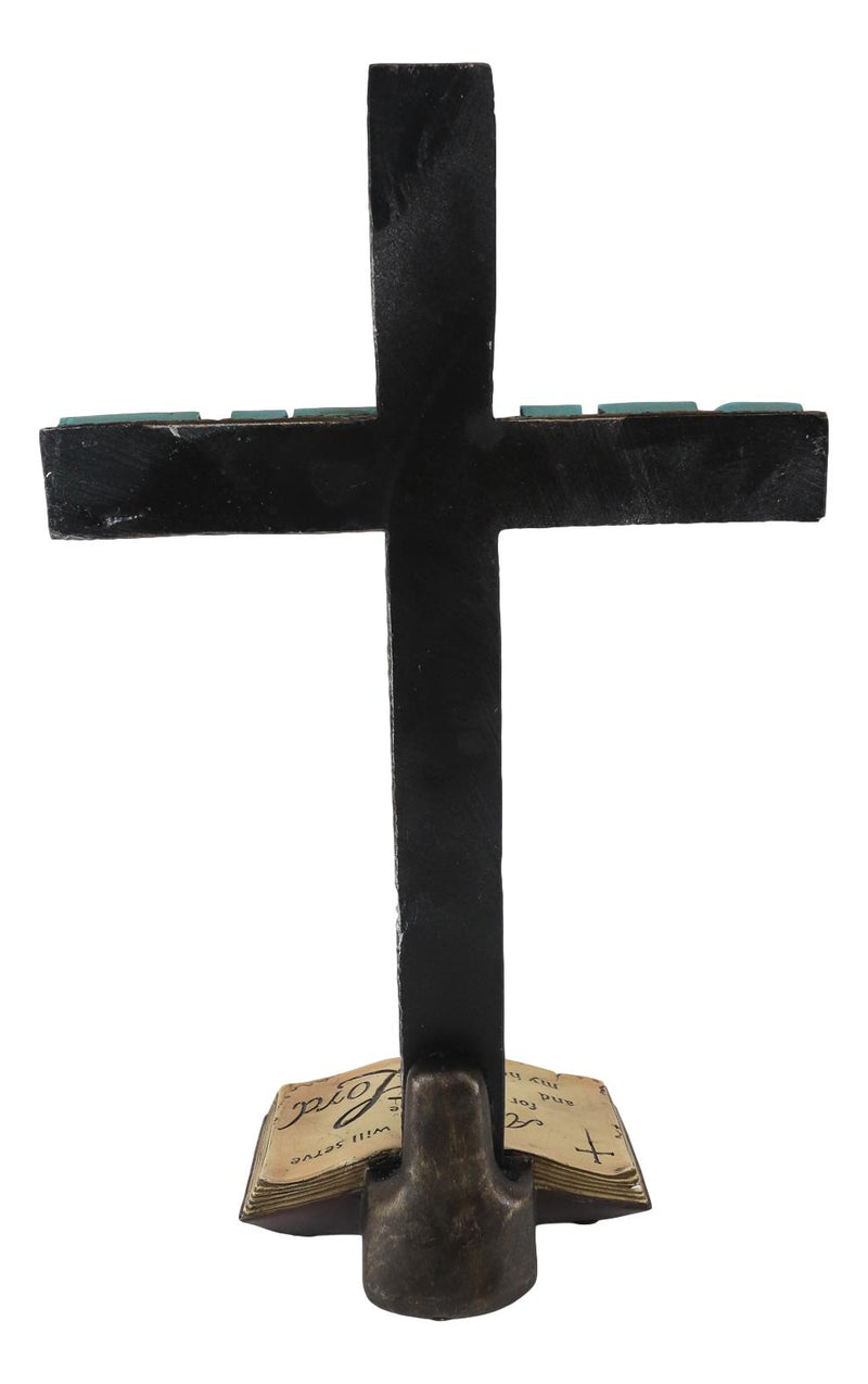 Silver Scroll Filigree Pattern Believe Standing Cross Desktop Plaque Figurine