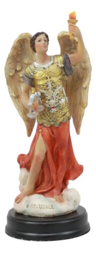 Catholic Church Archangel Saint Uriel With Holy Spirit Torch Statue With Base - Ebros Gift