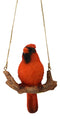 Ebros Home Garden Hanging Northern Red Cardinal Bird Perching on Branch Figurine