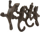 Ebros Cast Iron Rustic Animal Reptile Gecko Lizards Tails 4 Pegs Quad Wall Hooks 9.25" Wide Hanger Lizard Geckos Themed Wall Mount Leash Coat Hat Keys Hook Decor Hanging Sculpture Plaque