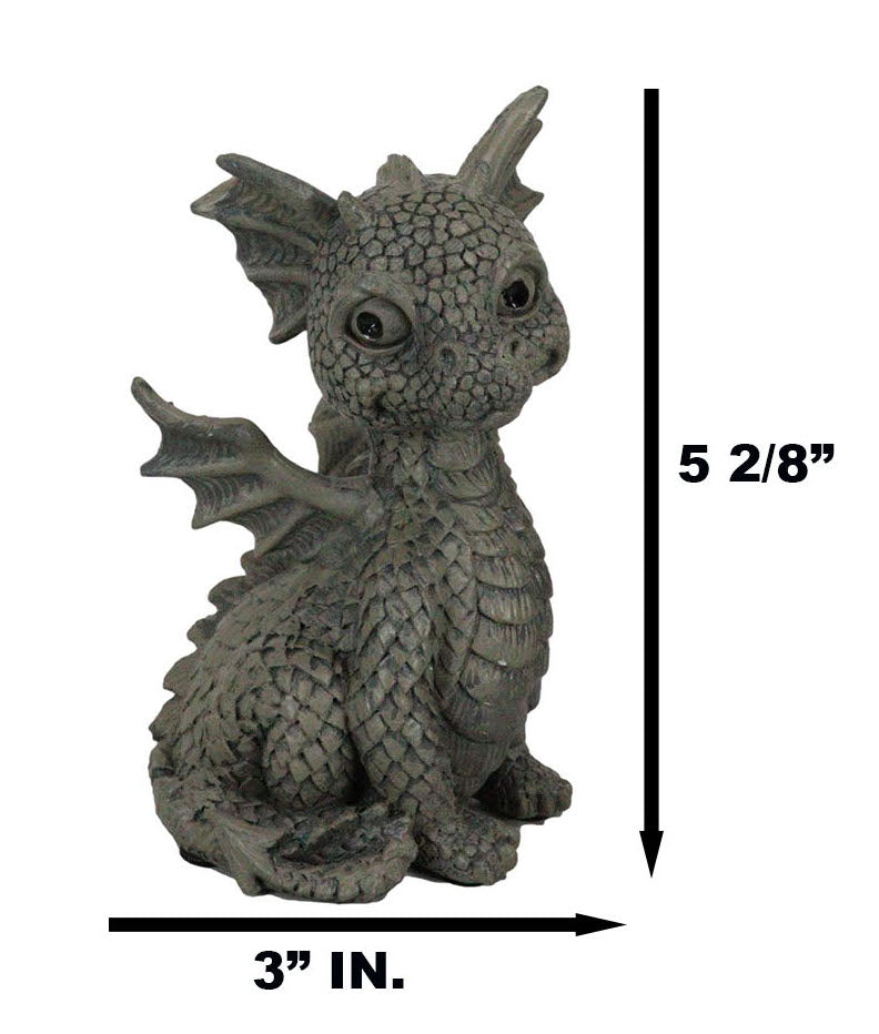 Whimsical Dainty Garden Dragon Sitting Figurine Faux Stone Fantasy Decor