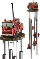 Ebros Gift Decorative Red Fire Engine Truck Model Resonant Relaxing Wind Chime Patio Garden Accent of Fire Fighters Hydrants 911 Emergency Civil Service