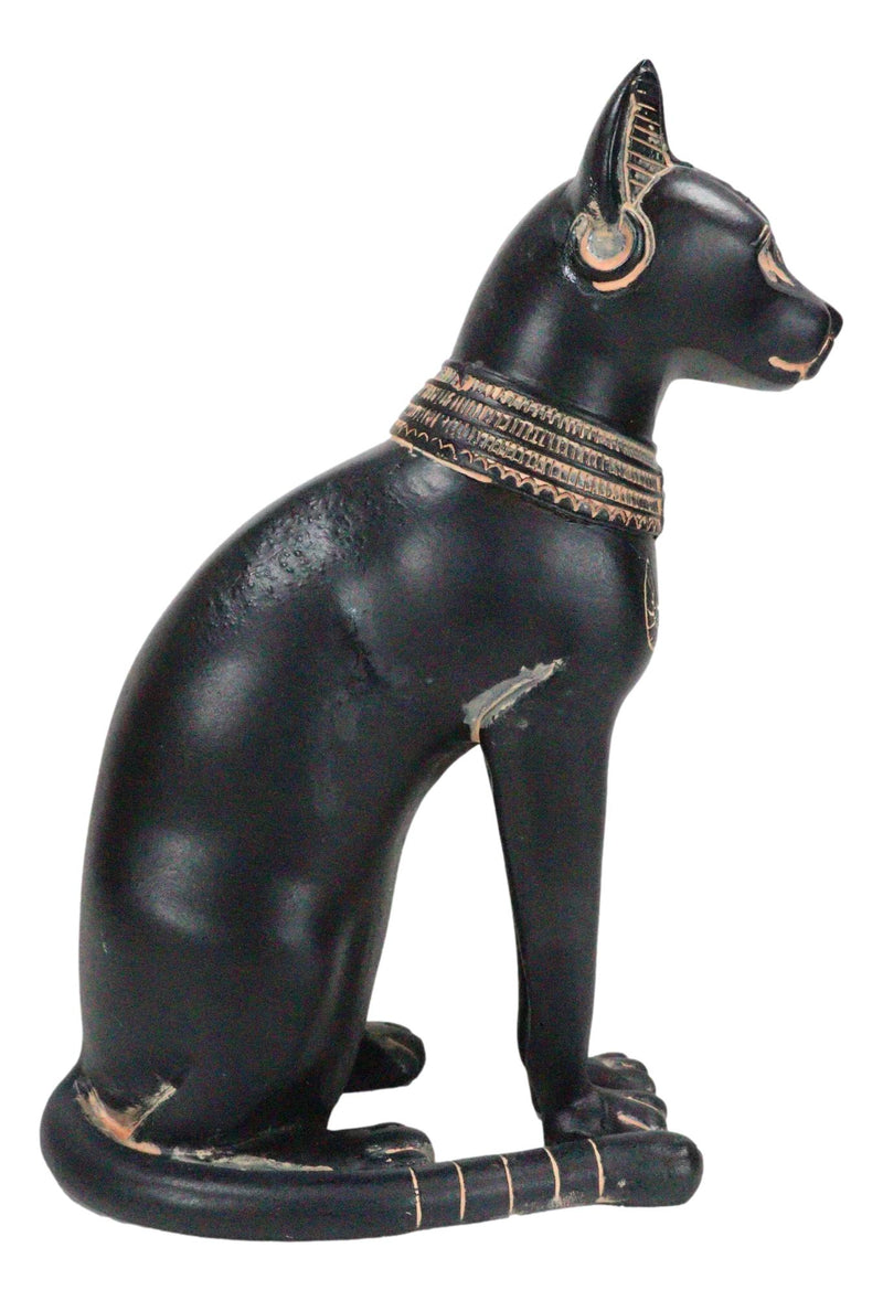 Egyptian Goddess Of Fertility Bastet Cat Figurine In Rustic Clay Antique Finish