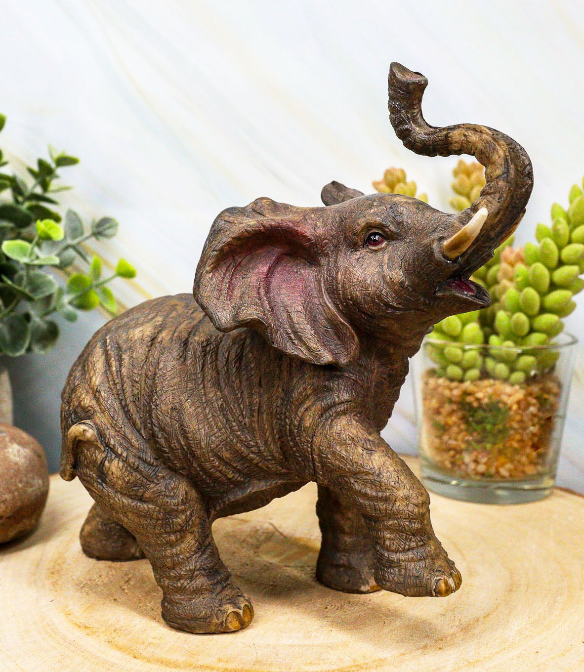 Safari Wildlife Adorable Male Tusked Elephant Trumpeting Collectible Figurine