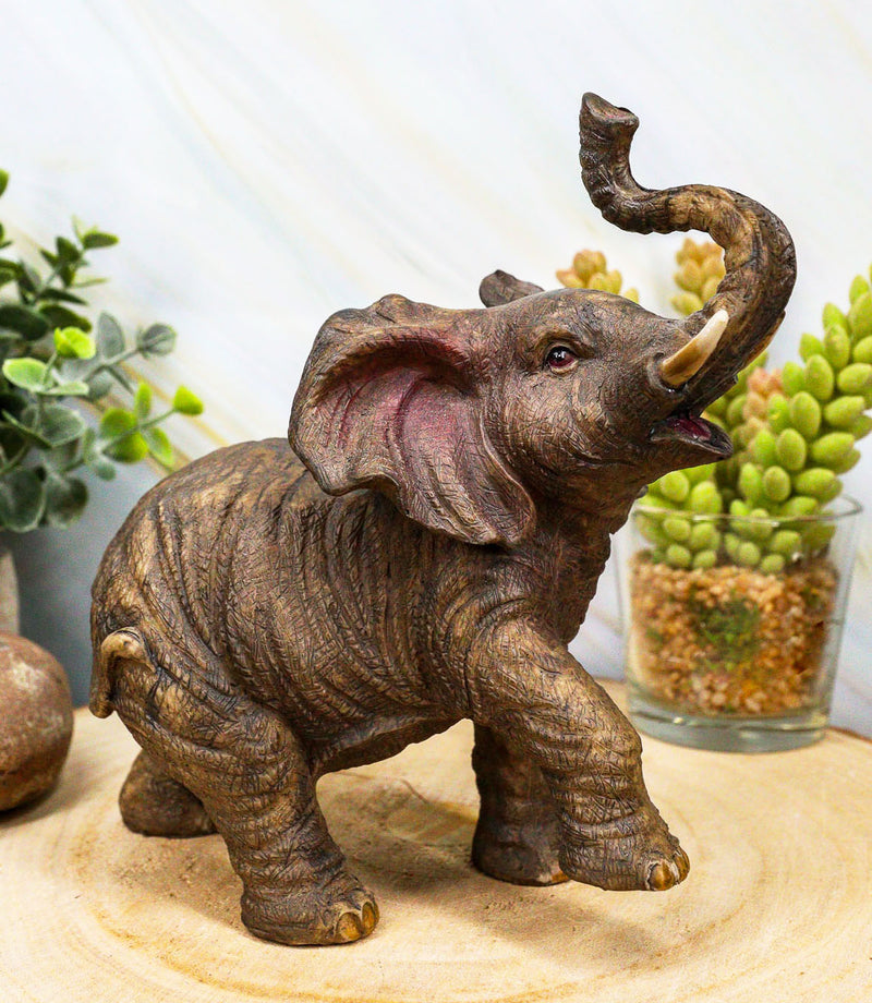 Safari Wildlife Adorable Male Tusked Elephant Trumpeting Collectible Figurine