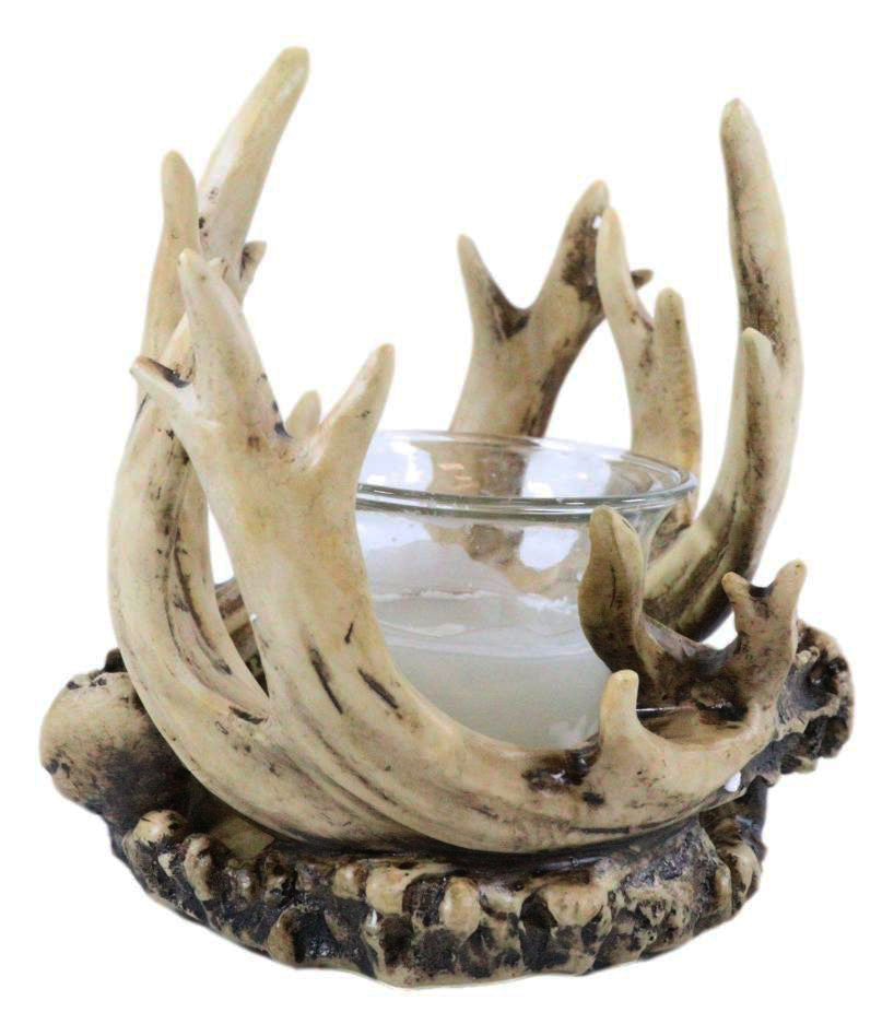 Rustic Western Buck Elk Deer Stag Entwined Antlers Crown Votive Candle Holder