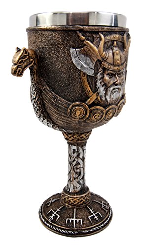 Ebros Odin Warlord Dragon Longship 7oz Resin Wine Goblet Chalice Steel Liner