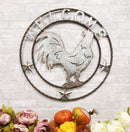 Ebros Gift Oversized 24" Wide Vintage Rustic Round Sign Braided Rope Galvanized Metal Circle Wall Decor 3D Art Greeting Plaque (Rooster Chicken Welcome)