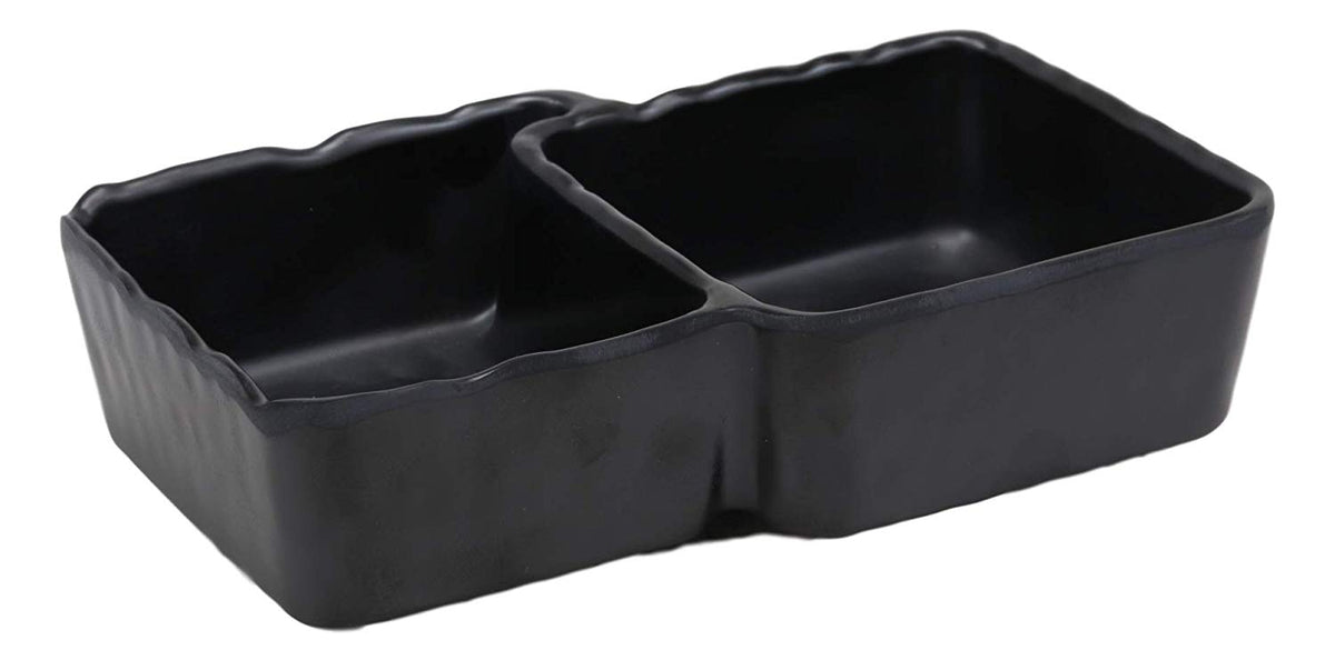 Ebros Black Melamine Traditional Design Condiments Ketchup BBQ Soy Sauce Dipping Bowl or Dish With Divider 2 Compartments Set of 6 Housewarming Gifts For Sushi Asian Dining Restaurant Supply