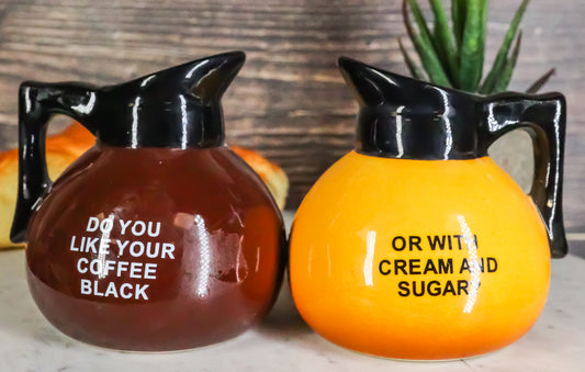 Breakfast Black Or Cream Coffee Pots Salt And Pepper Shakers Ceramic Figurines - Ebros Gift