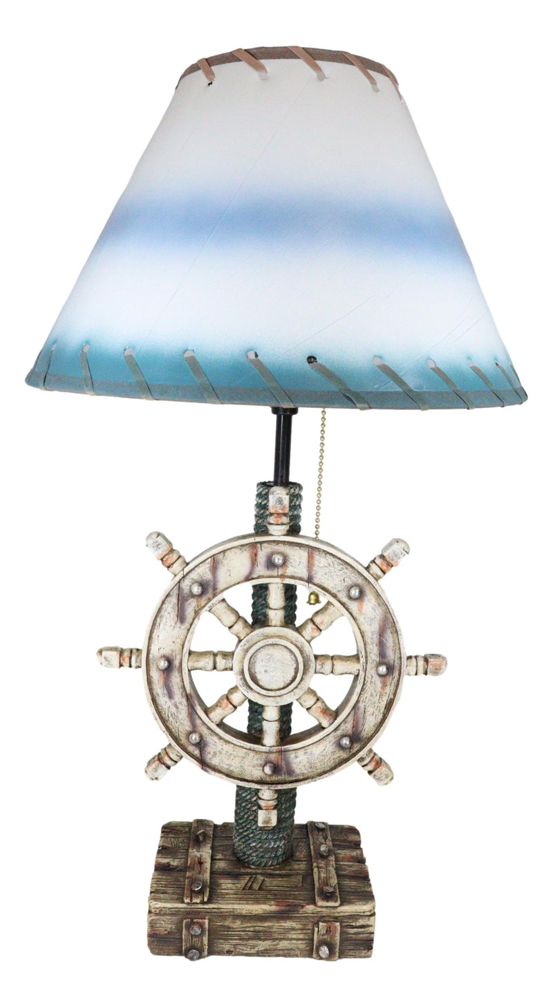 Rustic Sea Nautical Pirate Captain Ship Helm Steering Wheel Table Lamp W/ Shade