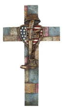Western USA Flag Heart Fallen Soldier Boot Rifle Helmet Memorial Wall Cross 14"