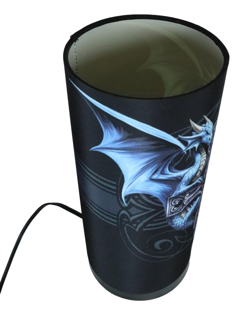 Anne Stokes Gothic Blue Dragon Duo With Celtic Cross Table Column Shade Lamp 11"