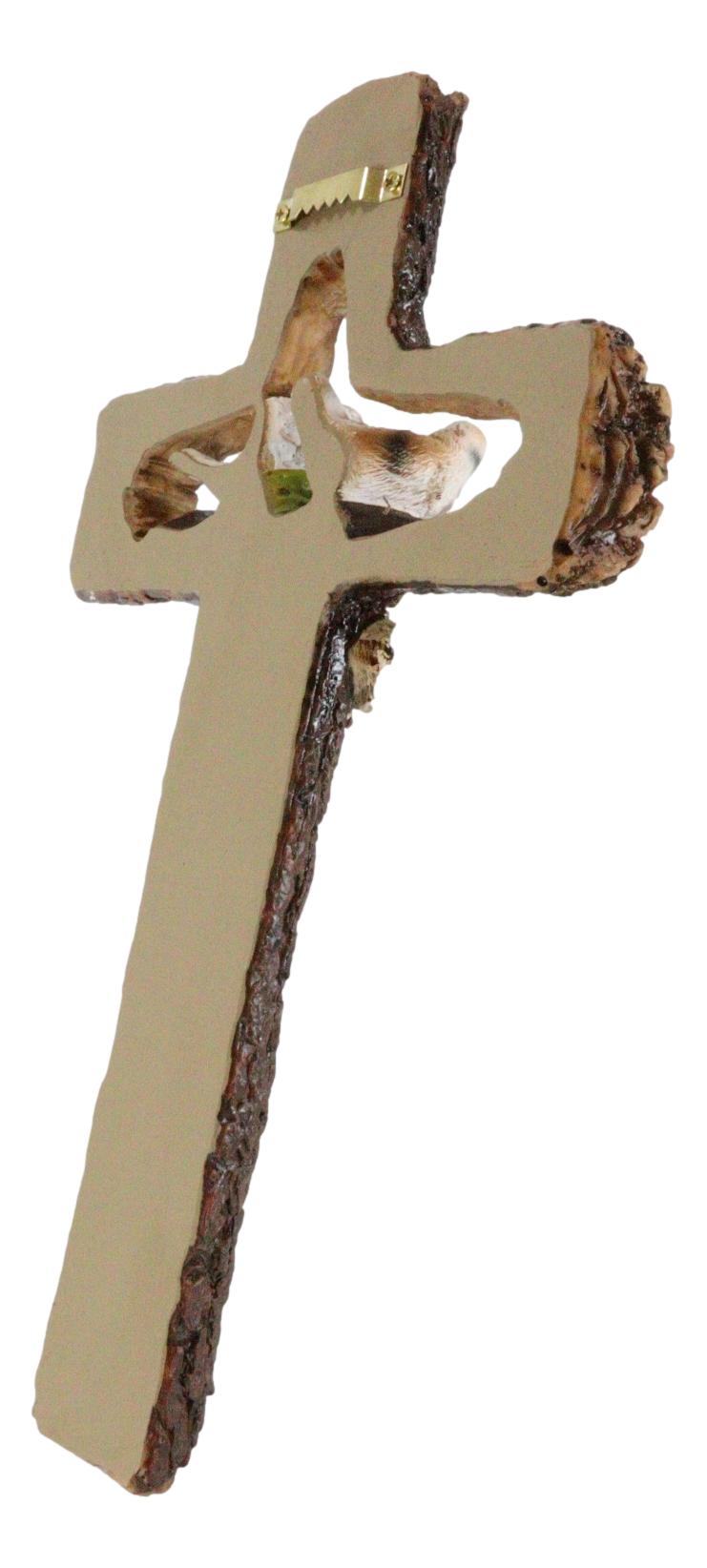 Rustic Love Grows Here Birds On Branch Flowers Faux Wooden Tree Bark Wall Cross