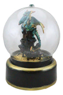 Golden Green Dragon On Castle Mountain Musical LED Air Powered Glitter Globe