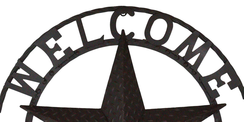 24"D Rustic Western Lone Star Welcome Metal Circle Wall Plaque Gate Sign