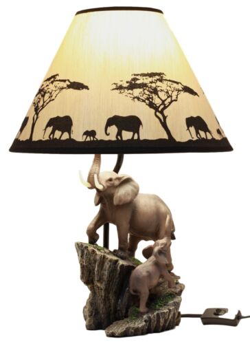 Migration Of The Majestic Elephant Family Safari Desktop Table Lamp Statue Decor - Ebros Gift