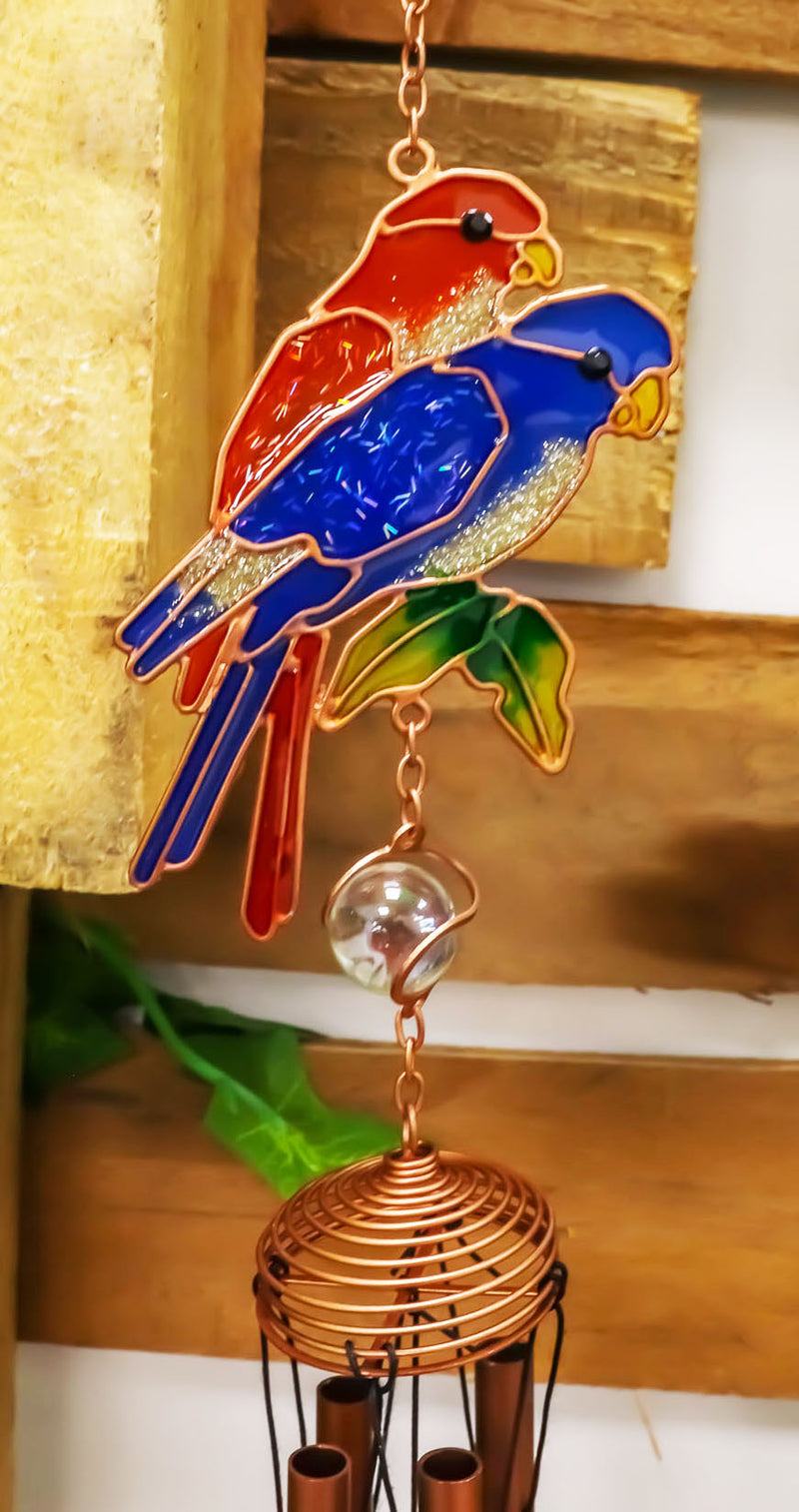 Tropical Scarlet Macaw Parrot Lovers Bird Pair Resonant Copper Wind Chime Garden
