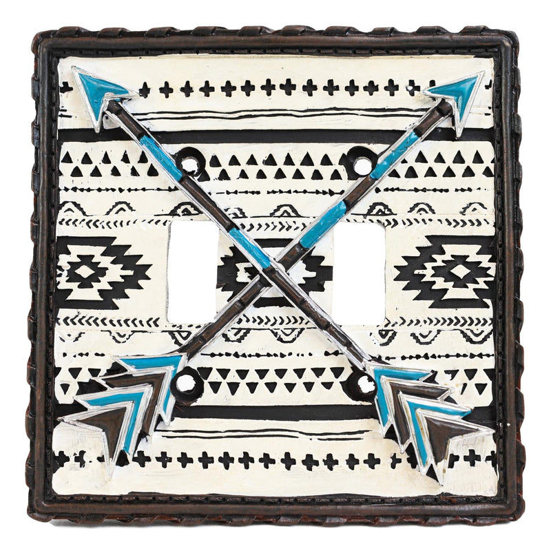 Set Of 2 Western Navajo Crossed Turquoise Arrows Wall Double Toggle Switch Plate