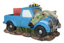 Buck Deer With Rifle In Blue Pick Up Truck With Tied Up Hunter On Hood Figurine
