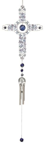 Amazing Grace Floral Cross With Gemstones Resonant Relaxing Wind Chime 40" Long