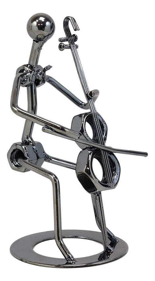 Music Instrument Cello Player Musician 3D Hand Sculpted Metal Art Decor