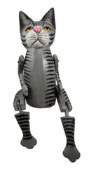 Balinese Wood Handicrafts Grey Striped Coat Feline Cat Puppet Toy Figurine 17"H