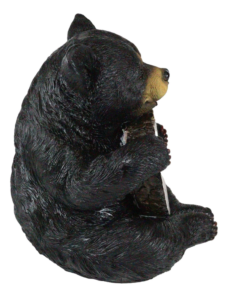 Forest Black Bear Holding Love The Lord With All Your Heart Log Sign Figurine