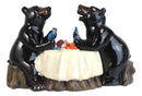 Western Rustic Black Bear Couple Enjoying Romantic Dinner In The Woods Figurine
