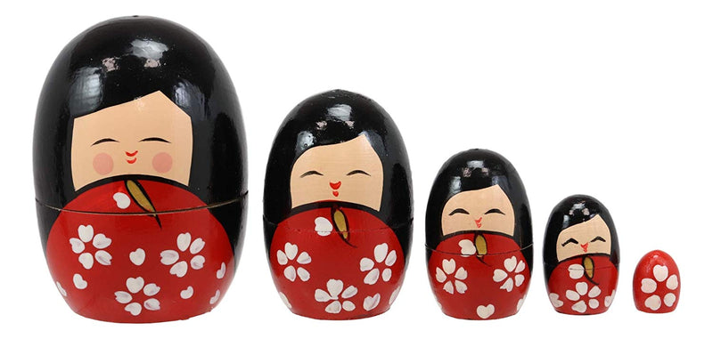 Japanese Stack Toys Japanese Kokeshi Girl Wooden Stacking Matryoshka Nesting Dolls 5 Piece ...