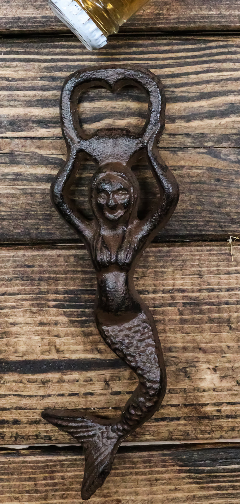 Ebros Rustic Vintage Heavy Duty Cast Iron Metal Nautical Coastal Goddess Siren Mermaid Soda Beer Bottle Cap Opener 7" High Mermaids Under The Sea Party Decor Accent (1)