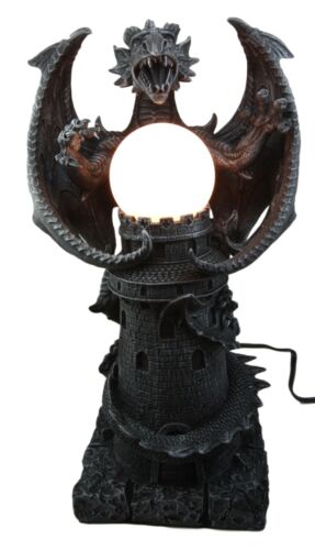 Ebros 19"H Medieval Castle Dragon w/ Illuminated Orb Wing Figurine Floor Table Lamp