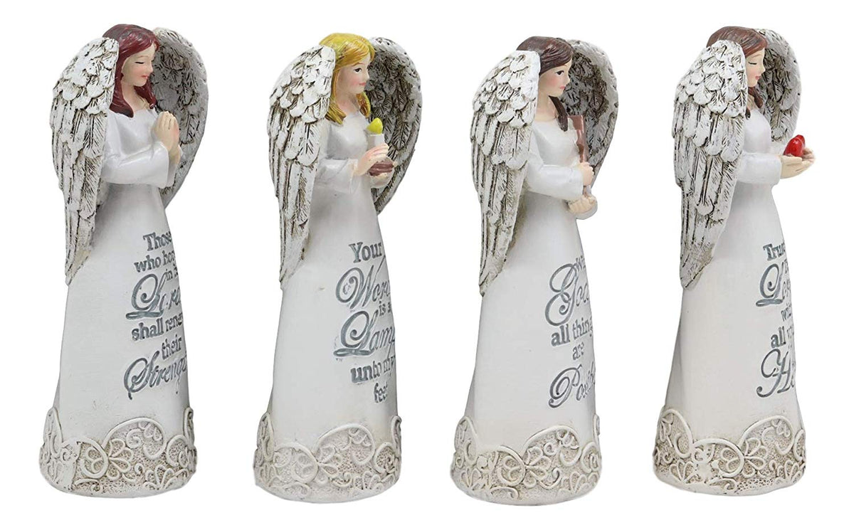 Ebros 4.25" Tall Colorful Divine Heavenly Angels with Inspirational Scriptures Figurine Set of 4 Angelic Hosts of Prayer and Faith Statues Home Decor Christmas Graduation Housewarming Gifts - Ebros Gift