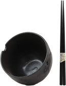 Ebros Whimsical Ceramic White And Black Owl Ramen Bowl and Chopsticks Set of 2