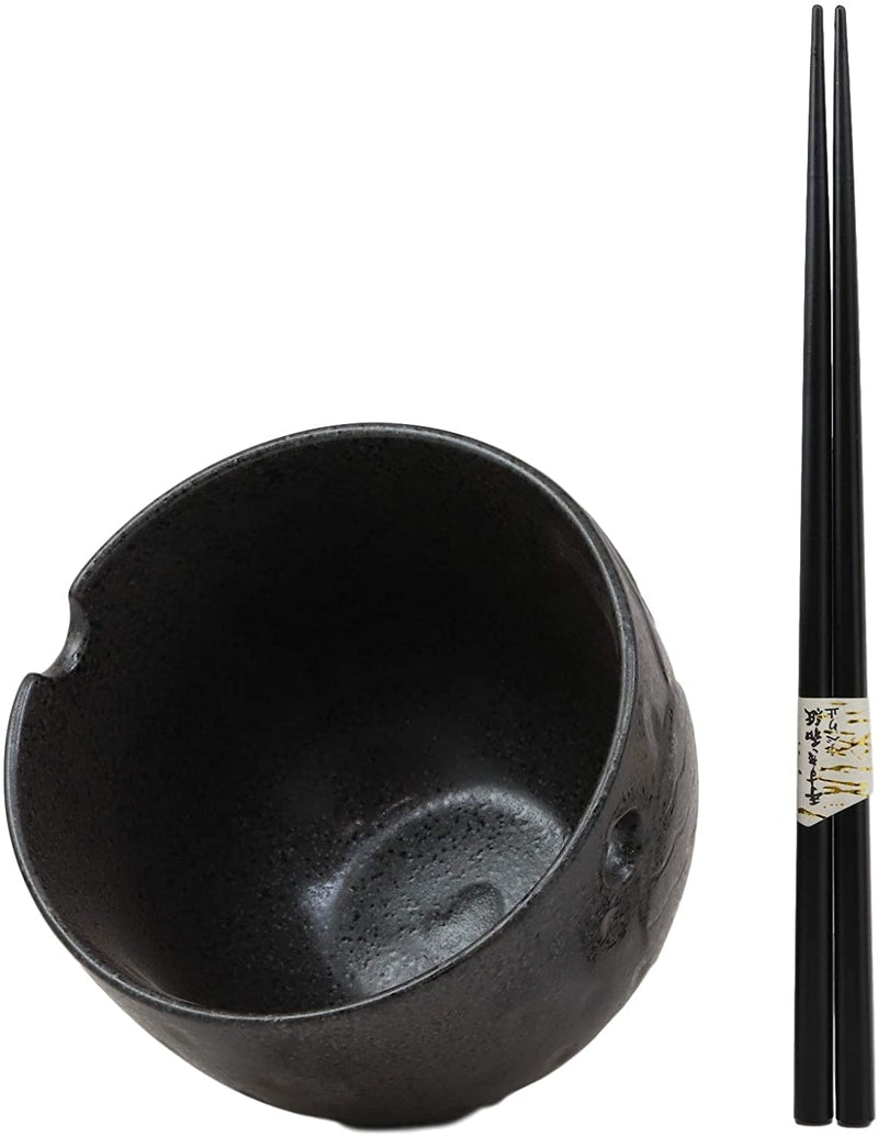 Ebros Whimsical Ceramic White And Black Owl Ramen Bowl and Chopsticks Set of 2