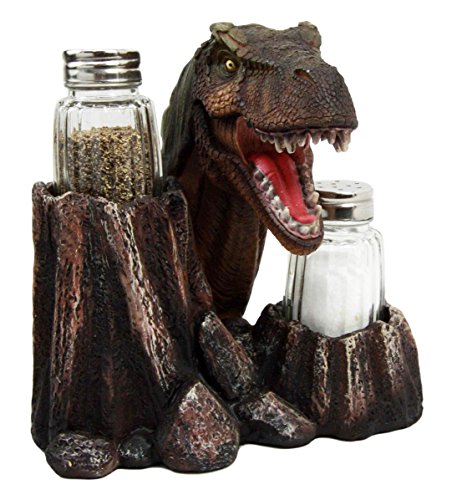 Ebros Gift Prehistoric Dinosaur T-Rex Head Wine Bottle and Salt Pepper Shakers Holder Figurine Set