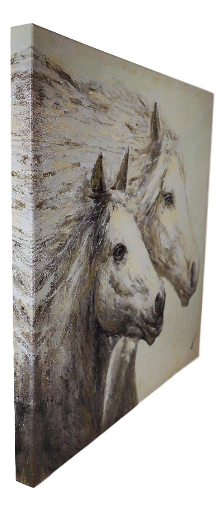 Rustic Country Western 2 Running Horses Canvas Picture Wooden Frame 24"X24"